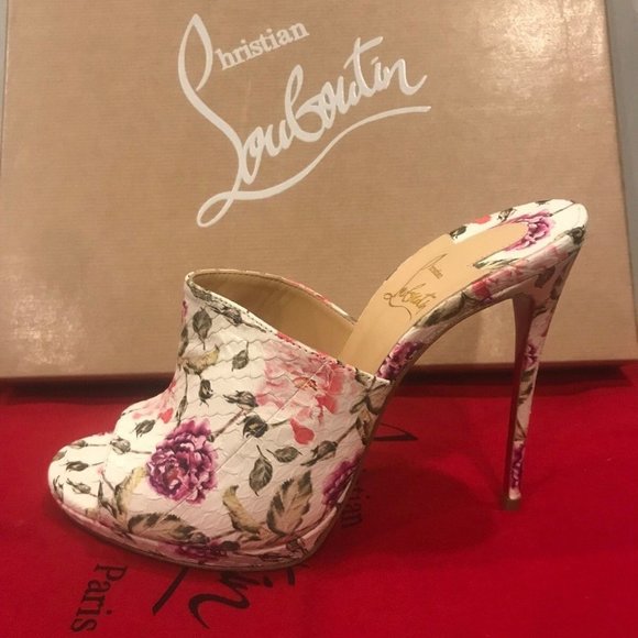 Christian Louboutin PIGAMULE 120 Floral Watersnake Heel Mule Sandals Shoes - Picture 9 of 14
